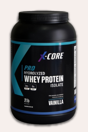 Envase de X-CORE PRO Hydrolyzed Whey Protein Isolate sabor vainilla, presentación 2 lb